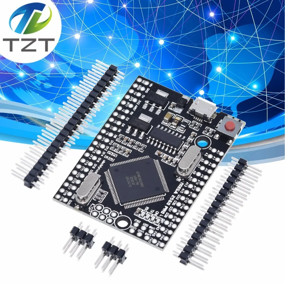 TZT Mega 2560 PRO MINI 5V(встраивание) CH340G ATmega2560-16AU с наконечниками, совместимыми с arduino Mega 2560