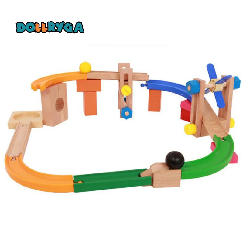 DIY Wooden Blocks Children Roller Coaster Wooden Rainbow Track Stitching Toys Educational Christmas Gift Free Shipping DOLLRYGA 