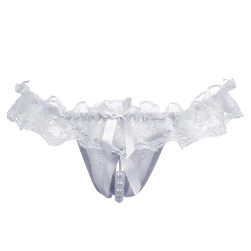 

One PC Sexy Opening Crotch Pearls Strings G-string V-string slip Culotte Underwear Sexy Flower Lace Women Nightwear Sleepwear