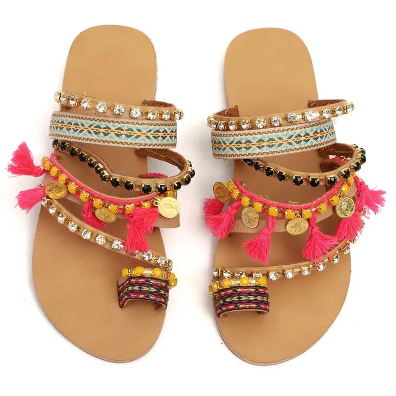 Пляжная обувь; уличные сандалии; Женская обувь в богемном стиле; женские сандалии; пляжные шлепанцы в этническом стиле; #2H12