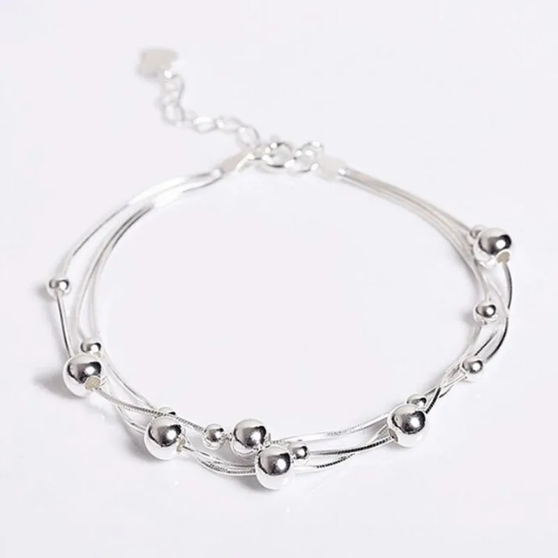 High-quality 925 Sterling Silver Jewelry Fashion Fresh Beauty Smooth Small Round Female Popular Bracelet SB56