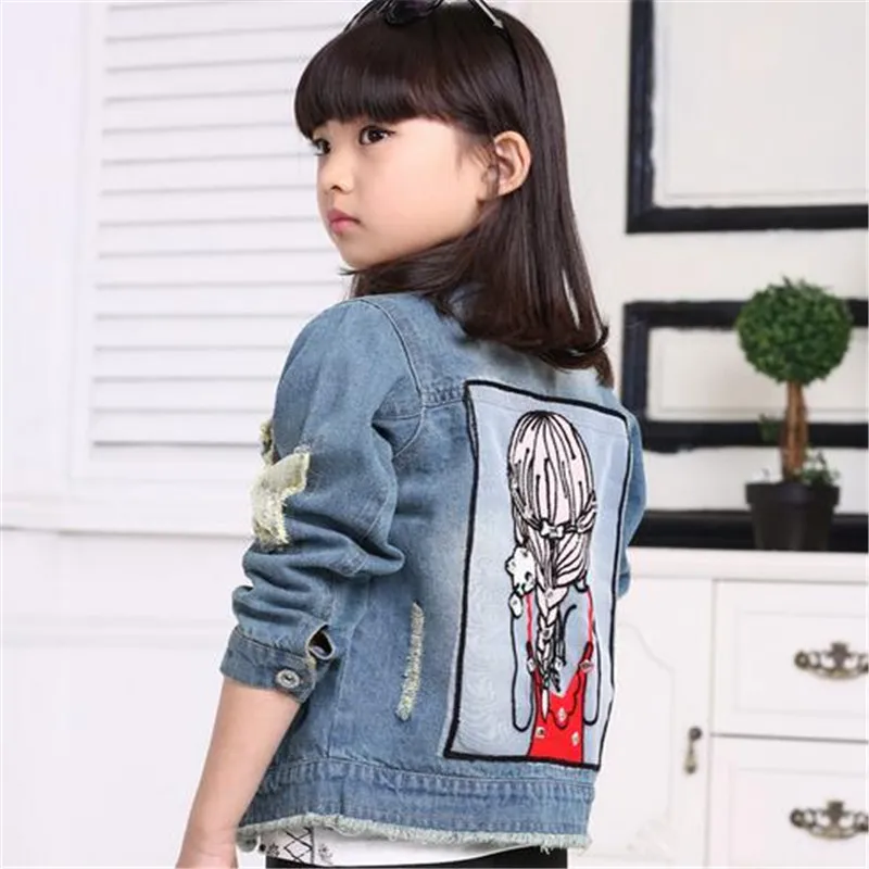 

Spring Girls Denim Jacket Cartoon Sequins Kids Coats Distrressed Autumn Children's Jeans Clothes Toddler Girl Outerwear