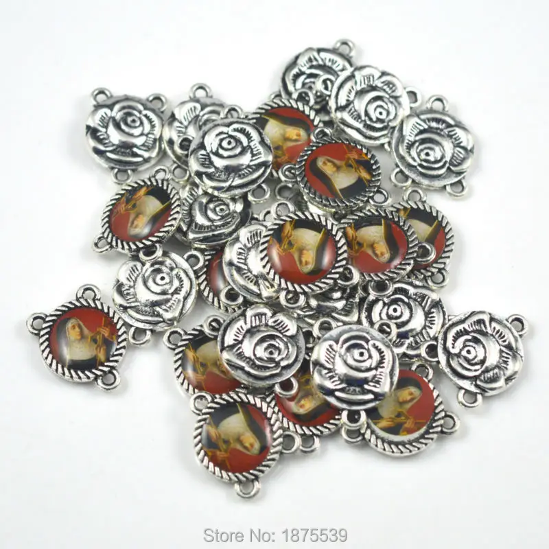 

Saint Rita Black Coated Rosary Centerpiece One Side Rita Another Side Rose