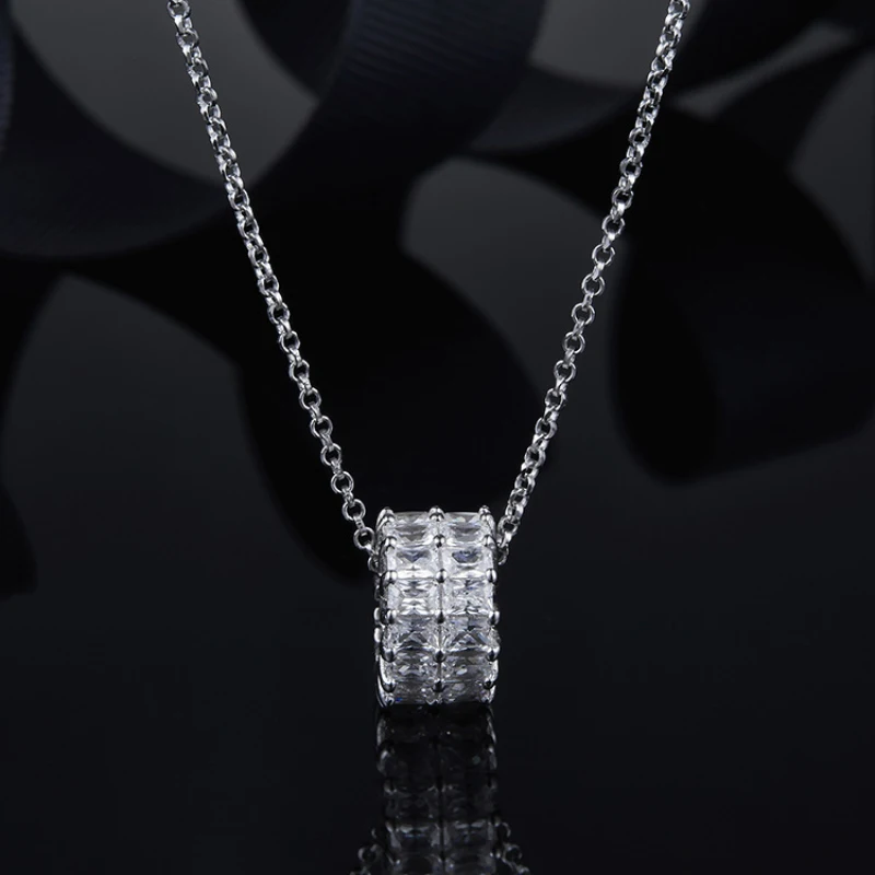 

S925 Sterling Silver Inlaid Zircon Simple Rectangular Charm Necklace Fits APM Monaco Jewelry with Women Party Gifts