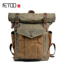 AETOO European and American retro canvas bag men and women backpack batik canvas travel computer bag oil wax canvas bag AETOO European and American retro canvas bag men and women backpack batik canvas travel computer bag oil wax canvas bag