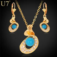 U7 Simulado Collar de Perlas Set Regalo de Las Mujeres de Moda Oro Amarillo Plateado Azul Syntietic Perla Aretes Collar de La Joyería Establece S485