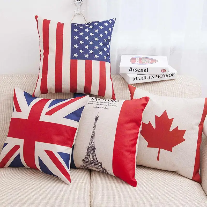 Vintage 4 Models National Flag Printed Sofa Pillow Case Us Uk