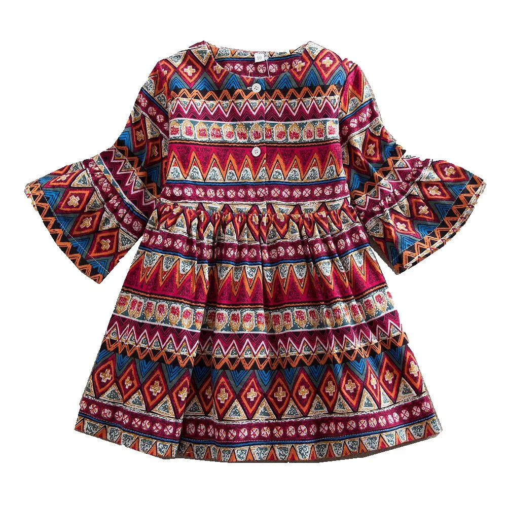 

New bohemian dress girl long sleeve dress baby girl clothes
