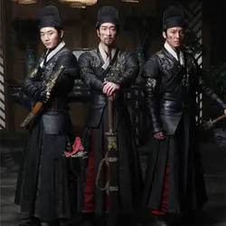 Древний китайский мужской Captor полицейский Hanfu костюм с черной вышивкой мужской ханьфу для ТВ Игры Сю Чун дао