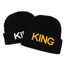 Хлопок король королева письмо вышивка утолщенные зимние трикотажные изделия Теплая Шапка Лыжная шапочка шапка для мужчин и женщин 38