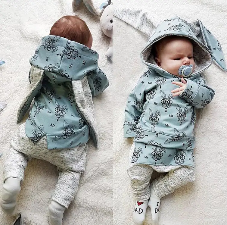 

Baby Hooded Top T-shirt Pants Leggings Cotton Clothes Outfit Set Toddler Infant Baby Girl Cute Clothes Set Bunny Ear 0-24M