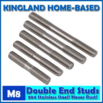 

M8 Double End Studs 304 Stainless Steel Double End Thread Tight Adjustable Push Rod Stud Screw Bolt Silver Ton