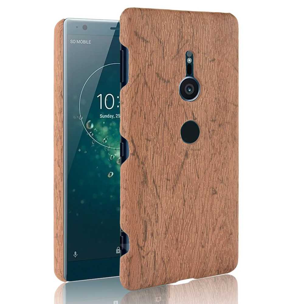 

subin New For Sony Xperia XZ2 Case 5.7 inch PU Wood grain mobile holster For sony xz2 phone case