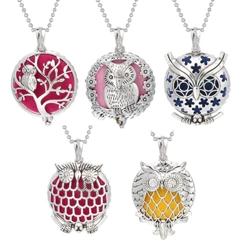 

2019 New Aromatherapy 1PCS Owl Hollow Out Diffuser Necklace Pendant Choker Essential Oil Perfume Locket Necklace With Pads