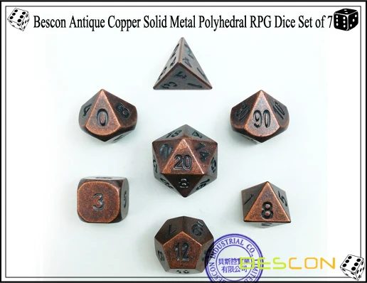 Bescon Cuivre Antique solide en métal Polyédrique dés D & D Lot de 7 Vieux cuivre Métal RPG rôle jouer Jeu dés Lot de 7