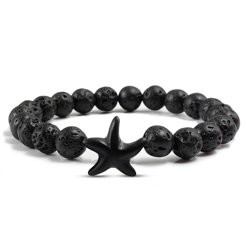 

Vintage Boho Starfish Beads Bracelets Charm Women Turquoises Natural Volcanic Stone Strand Bracelet Men's Handmade Jewelry Gifts