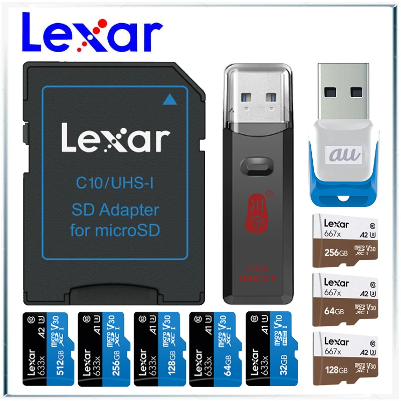 Карта памяти Lexar TF 633x 667x Micro SD 64 ГБ 128 256 512 Uhs 1 A1 C10 U1 V10 Drone Gopro Dji Sport Camera|Карты памяти| |