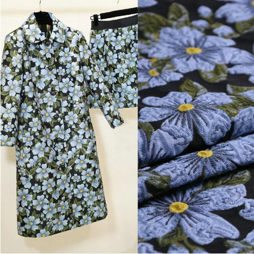 

140cm Width Floral Print Polyester Brocade Jacquard Fabric for Woman Autumn Winter Dress Coat Jacket Pants Sewing-AF716