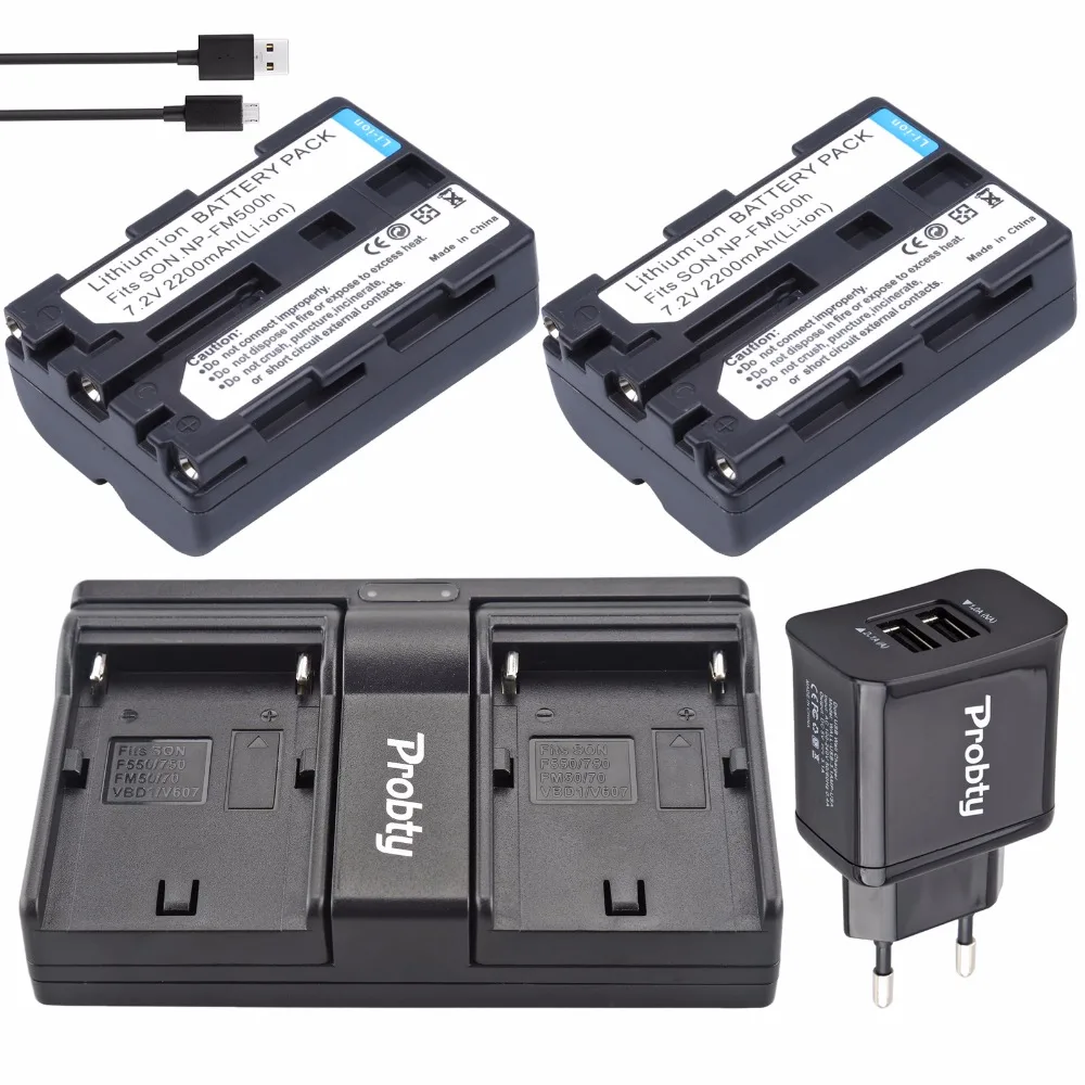 2pcs Probty Npfm500h Fm500h Camera Battery + Usb Dual Charger +2port
