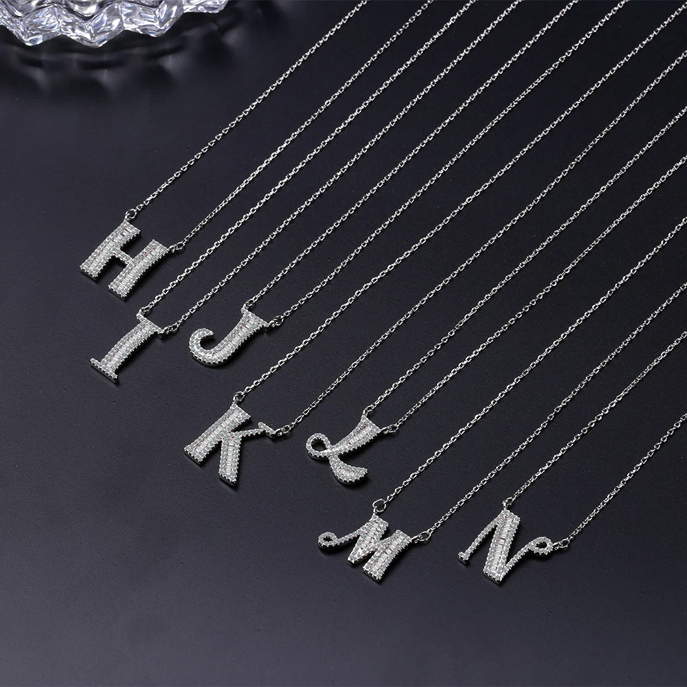 

925 Sterling Silver 26 Alphabet pendant necklace micro pave zircon initial letter necklace Couple Name Jewelry Collares