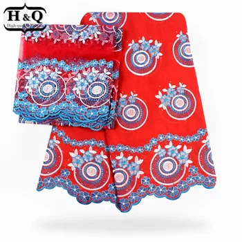 

New Red Embroidery Swiss Voile Lace Cotton In Switzerland 5 Yards+ 2 Yards African Tulle Lace Fabric With Stones For Dress 2018