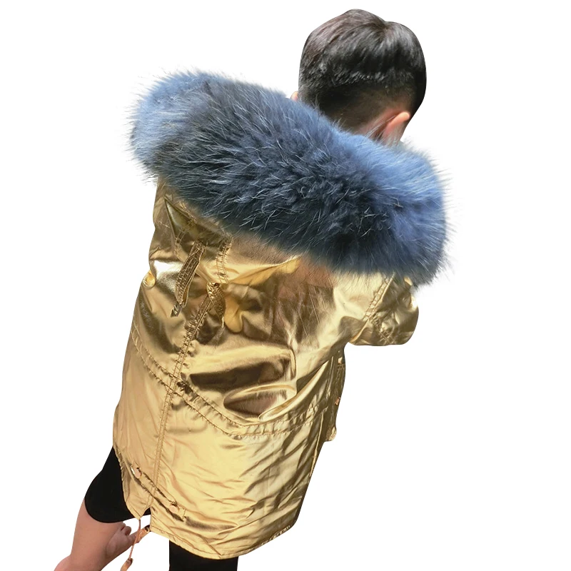 

2018 New Sliver Solid Long Kids Real Fur Parkas Nice Quality Warm Rex Rabbit Fur Liner Winter Coats for Girl Boy Jacket