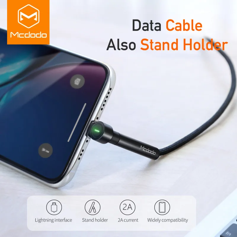 

MCDODO USB Cable LED Fast Charging Data Cord Stand Holder Charge For iPhone XS MAX XR X 8 7 6 Plus 5 6s s Mobile Phone Charger