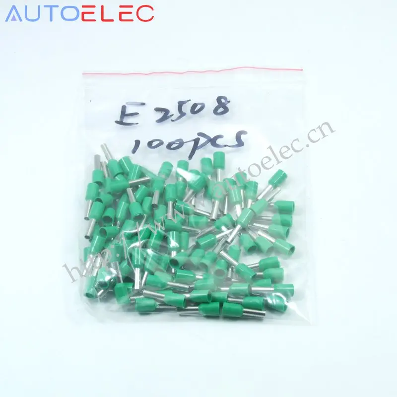 

100pcs E2508 Ferrule Terminal Cord End Terminal AWG14 2.5mm Copper Brass Wire Copper Insulated Crimp Pin Connector tubeTerminals