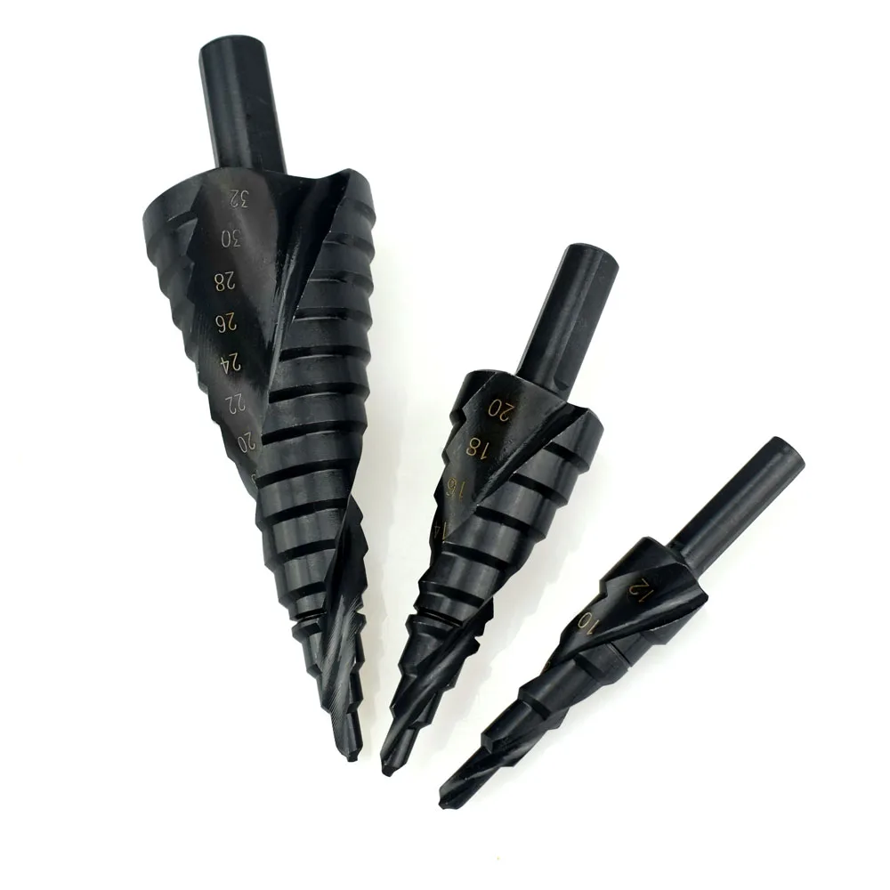 NEWACALOX 4-32MM HSS Cobalt Step Drills Nitrogen High Speed Steel Spiral for Metal Cone Drill Bit Set Triangle Shank Hole Cutter