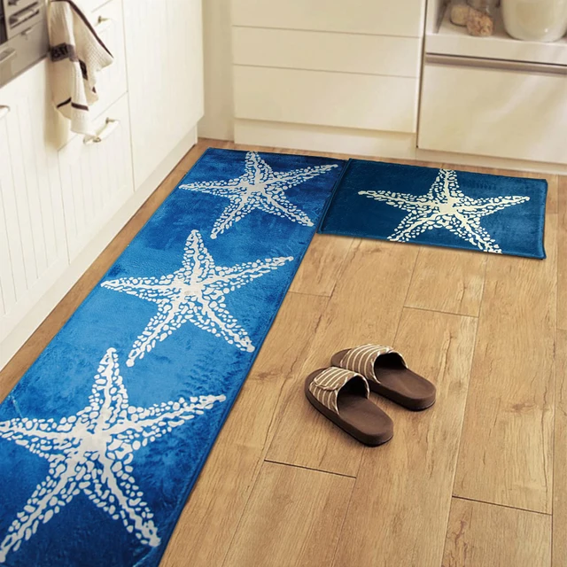 Yazi Mediterranean Style Blue Starfish Kitchen Floor Mat Rug Plush Yazi Mediterranean Style Blue Starfish Kitchen Floor Mat Rug Plush Anti Slip Bedroom Doormat Home Decor
