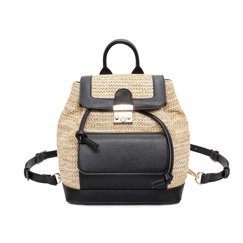 Summer New Women Straw Backpack INS Popular Female Travel Panelled Mochila Large Ladies Fashion Back Pack Exquisite Bolsa BP3007 (12)