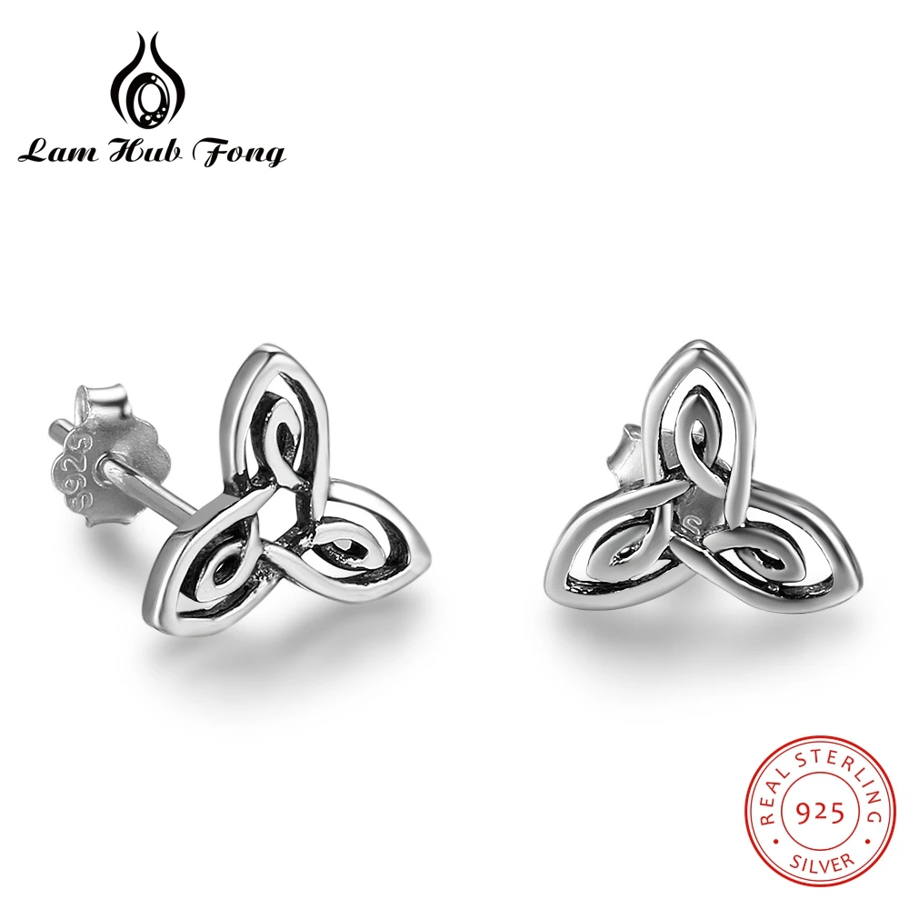 

Simple 100% 925 Sterling Silver Irish Knot Stud Earrings Vintage Retro Three leaves Earring for Women Fashion Jewelry leaf Gift