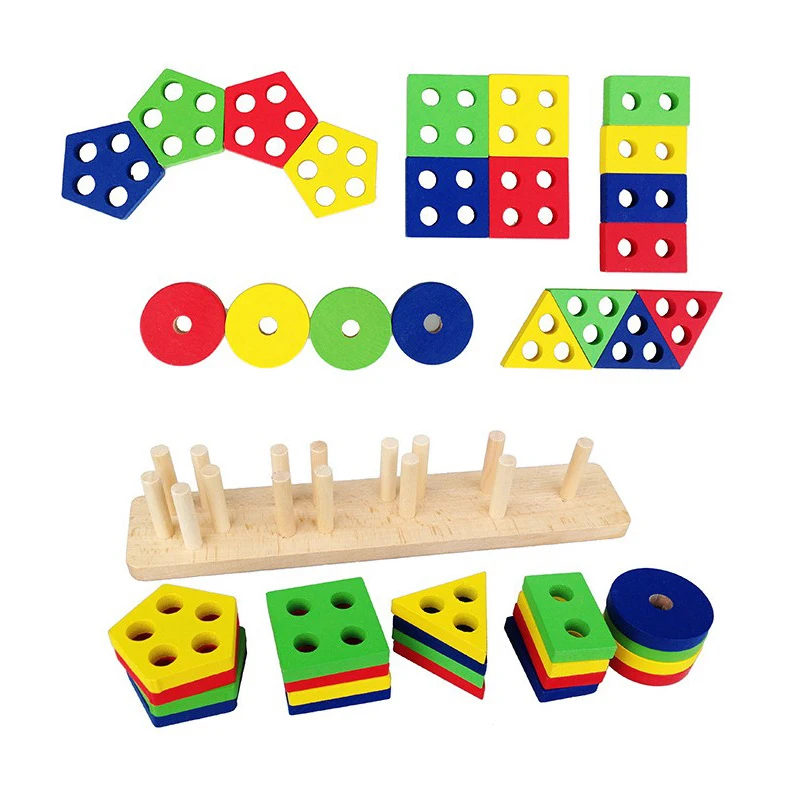 

Educational Toys Wooden 3D Cube Geometry Shape Multifunctional Geometric Column Matching Block Toys for Children Boys Kids Toys