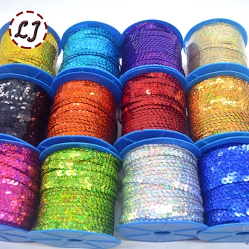

New 10yds 6mm PET Round Flat Laser Giltter Paillettes Sequins for Crafts Sewing on Cloth Accessory Sequin Trim scrapbooking DIY