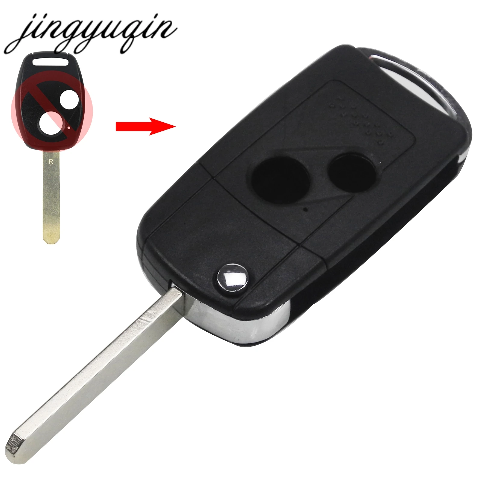 

jingyuqin Modified Remote Flip Folding Key Shell Case for Honda Accord Civic CRV Pilot Fit Replacement Fob Case 2 Button