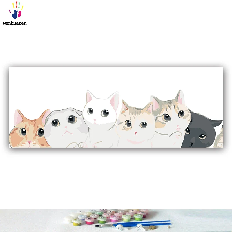 

DIY colorings pictures by numbers with colors White cat Black cat Yellow cat picture drawing painting by numbers framed Home