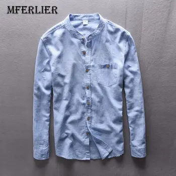

MFERLIER thin style Spring Summer men shirts Stand Collar Long sleeve shirts men Size S-3XL