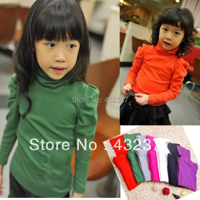 

Spring 2016 Children's T-shirt girls long-sleeved turtleneck shirt bottoming candy color shirt fits kids 3T~10 wholesale
