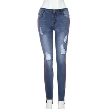 Повседневные однотонные Хлопковые женские джинсовые рваные эластичные узкие штаны джинсы брюки джинсы