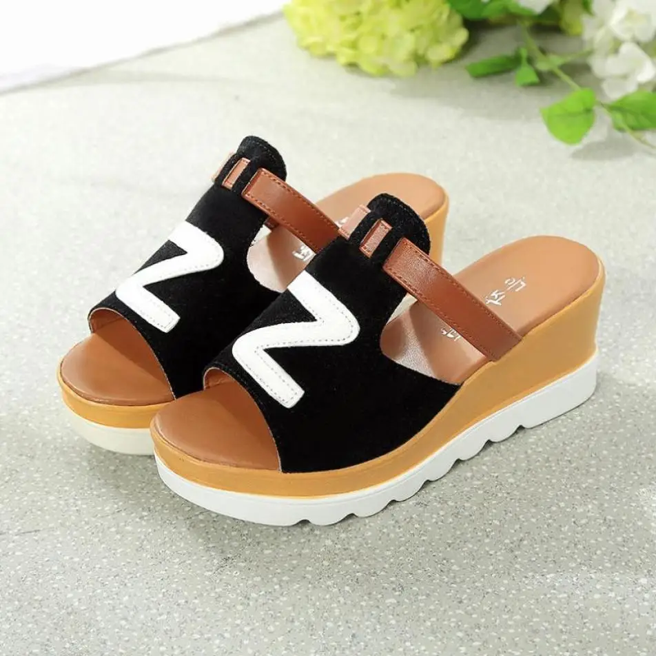 

Women Fashion Solid Color Wedges Peep Toe Flatform Shoes Sandals Slipper zapatos mujer tacon con plataforma