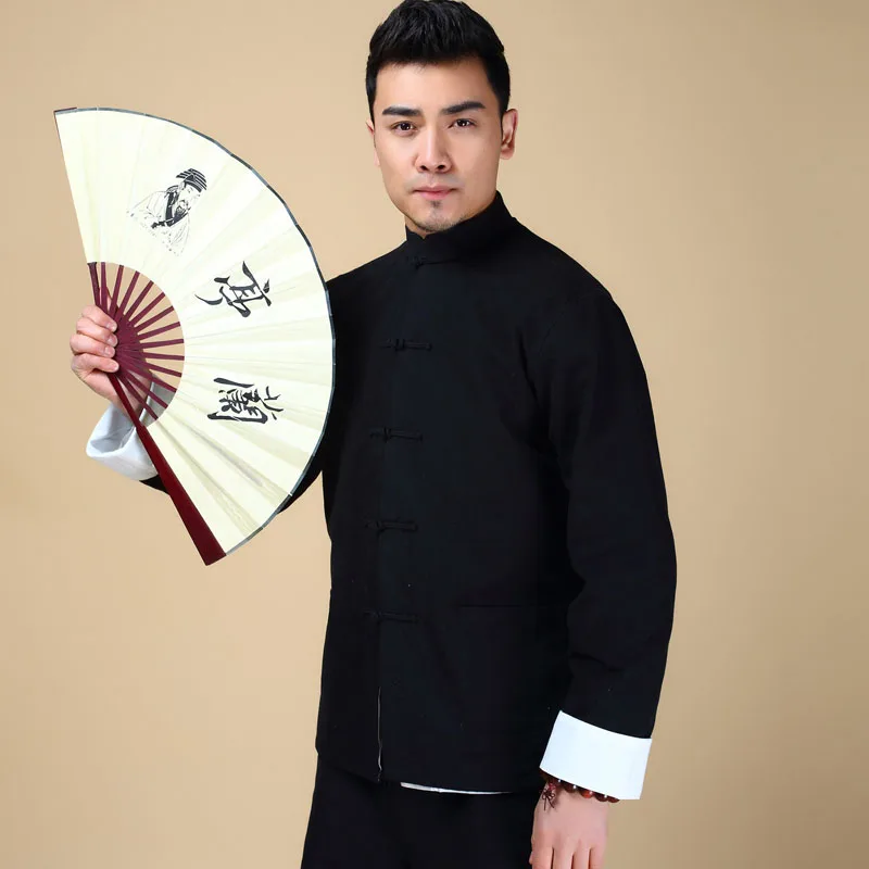 Mens Chinese Retro Cotton Long Sleeve Shirt Casual Kongfu T-shirt Top Fashion