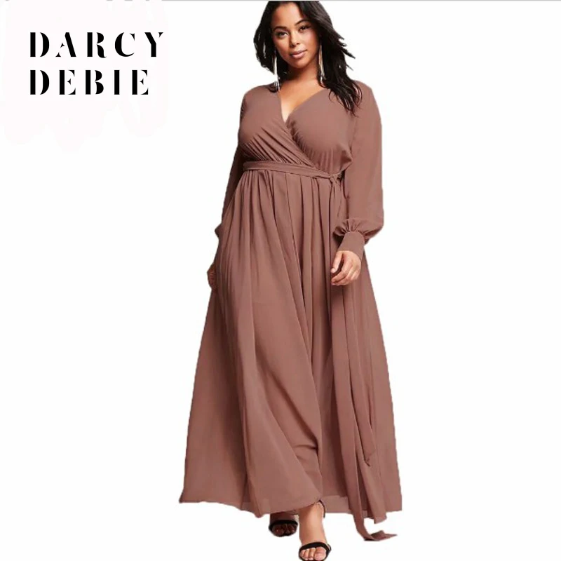 

Darcydebie Plus Size Solid Women New Long Dresses Lace Up V-neck Long Sleeve Female Clothing Elegant Big Size Sexy Lady Dress