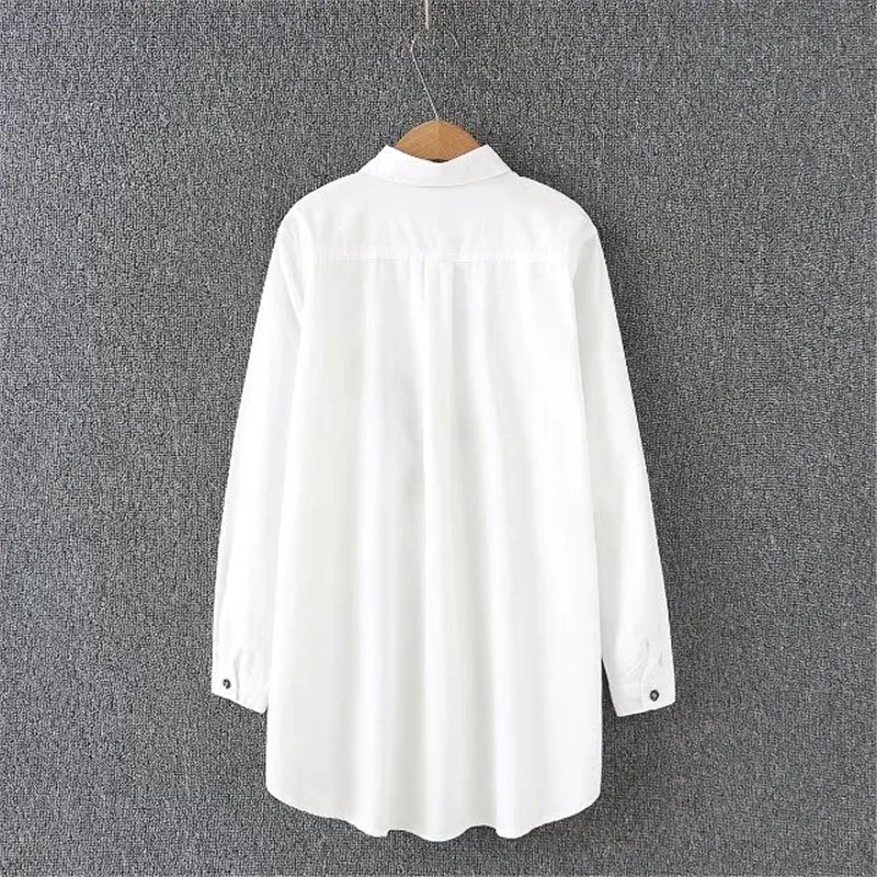  new oversize shirt 2018 spring big size Women long Shirt Cotton Blouses Style Clothing Embroidery L