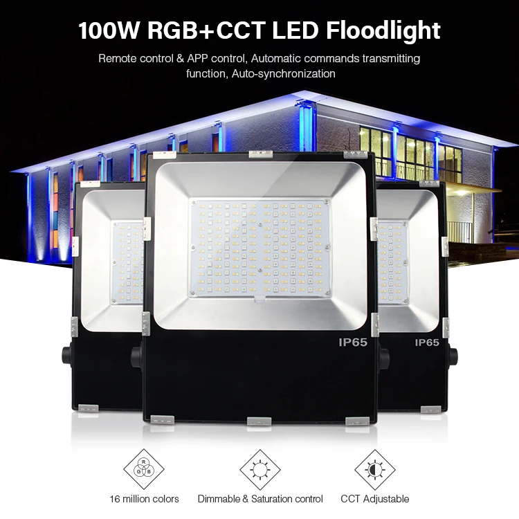 

Milight 100W RGB+CCT LED Floodlight IP65 Waterproof LED Outdoor Lighting compatible with FUT089/FUT092/B8 Remote controller