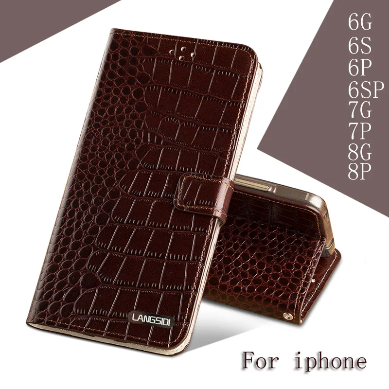 

For iPhone X phone case brand Crocodile Genuine Leather Clamshell Mobile Phone Cases for iphone 6 6S 6SP 7 8 PLUS case