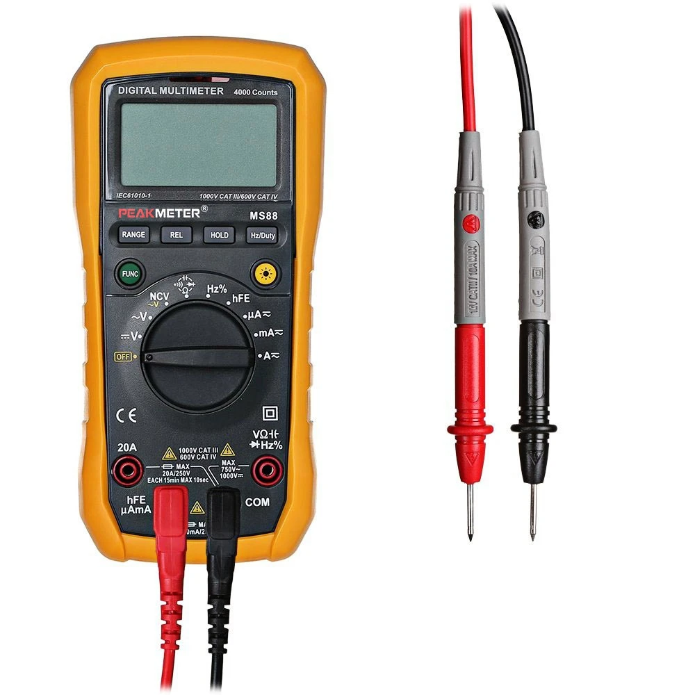 

Professional PEAKMETER MS88 Digital Multimeter Cable 4000 Counts Auto Manual Range AC DC Voltmeter Ammeter with NCV Function