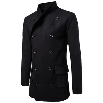 

Men's Windbreakers 2018 Long Winter Woolen Jacket Coat Men Fashion Stand-collar Cardigans Solid Slim Trenchcoat