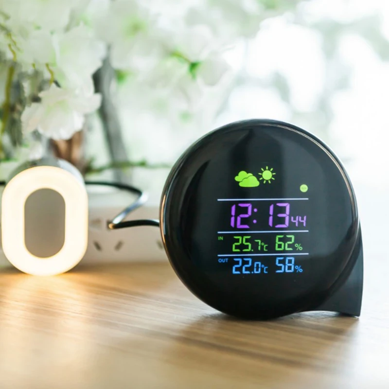 

Wireless Comma Forecast Weather Station Mini Smart Indoor Outdoor Thermometer Electronic Desk Table Dual Alarm Clocks