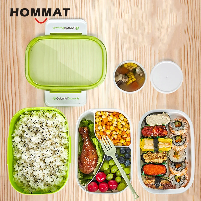 2 уровня школьной контейнеры для еды с отсеков Bento Box Еда контейнер окно Lunchbox дети