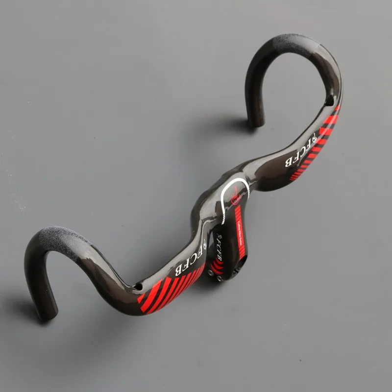 advance FCFB FW Bicycle Carbon Road Handlebar Full Carbon Fiber Road Bicycle Integrated Handlebar with stem Bike Parts Red stem